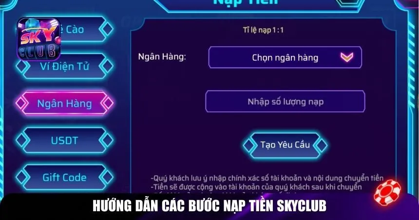 Hướng dẫn các bước nạp tiền Skyclub