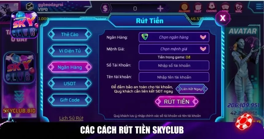 Các cách rút tiền Skyclub